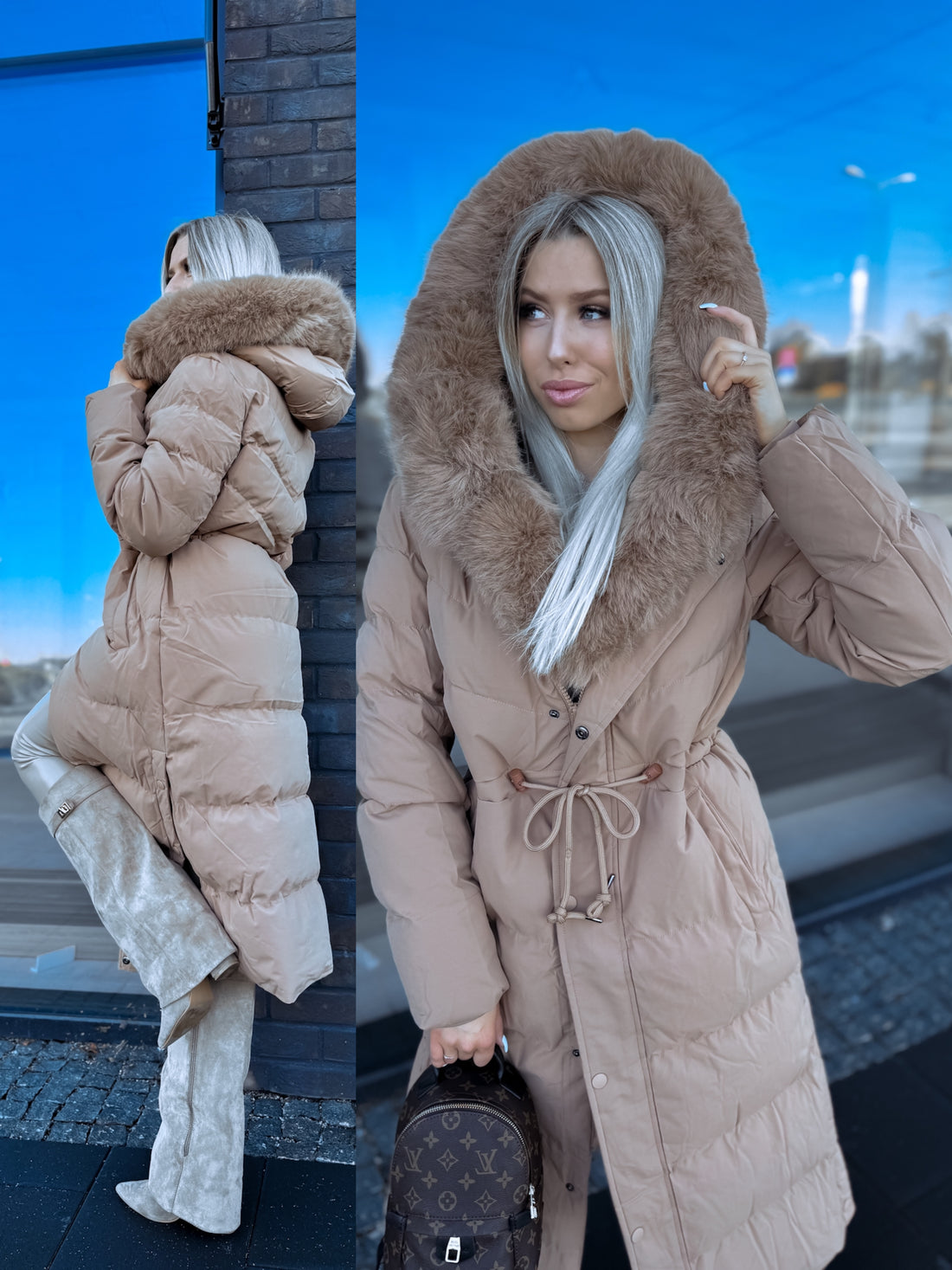 Pikk jope "WINTER WEAR FC83" - KARAMELL
