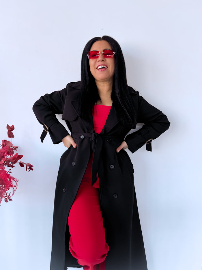 BLACK, long trench coat 02 "SPRING LUX" 