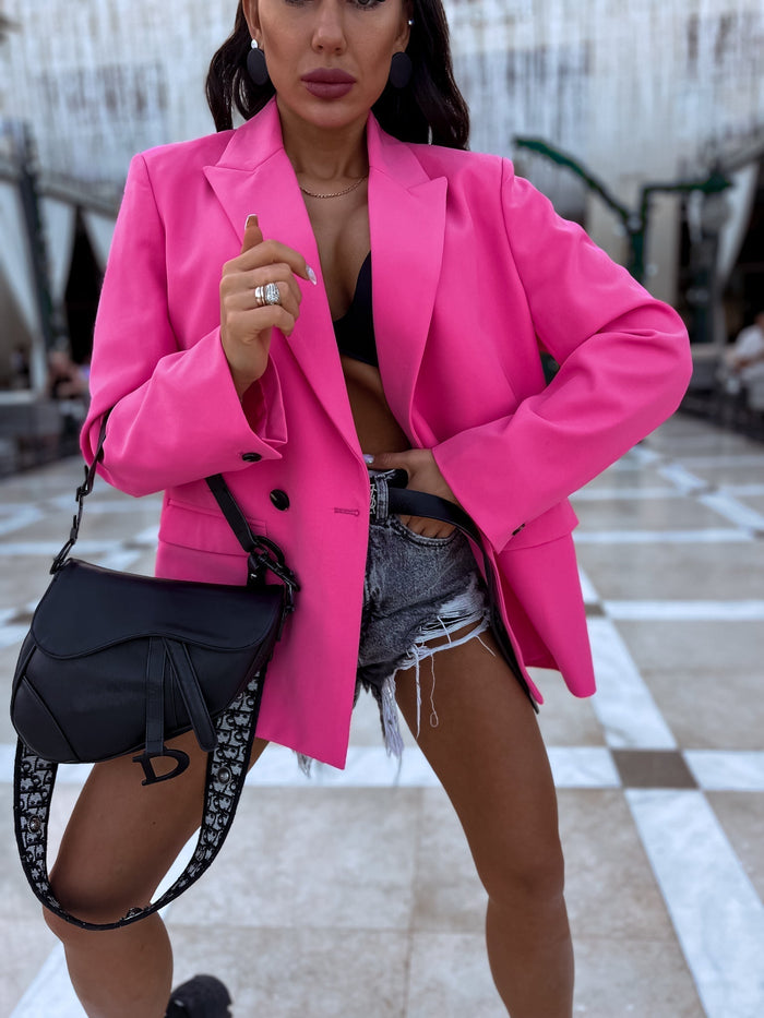 Oversized blazer with black sleeve buttons - bright pink 