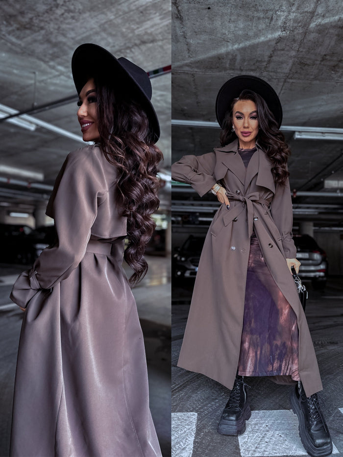 Lightweight autumn trench coat - chocolate brown 