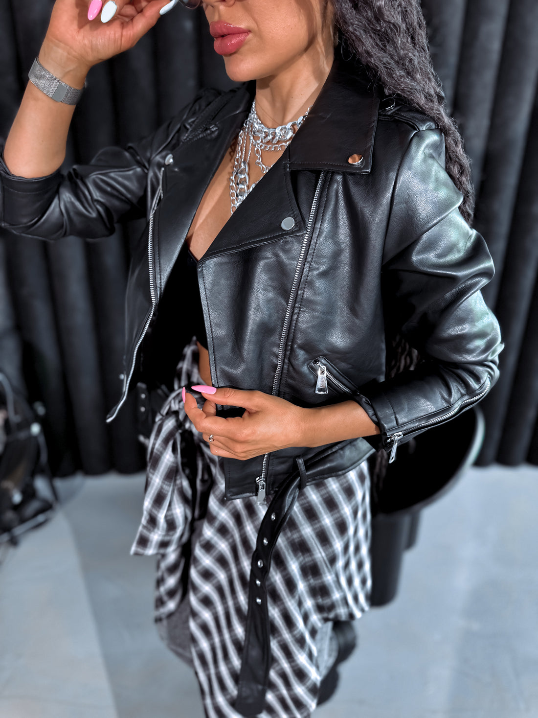Leather imitation jacket "ESPRESSO 16038" - BLACK 
