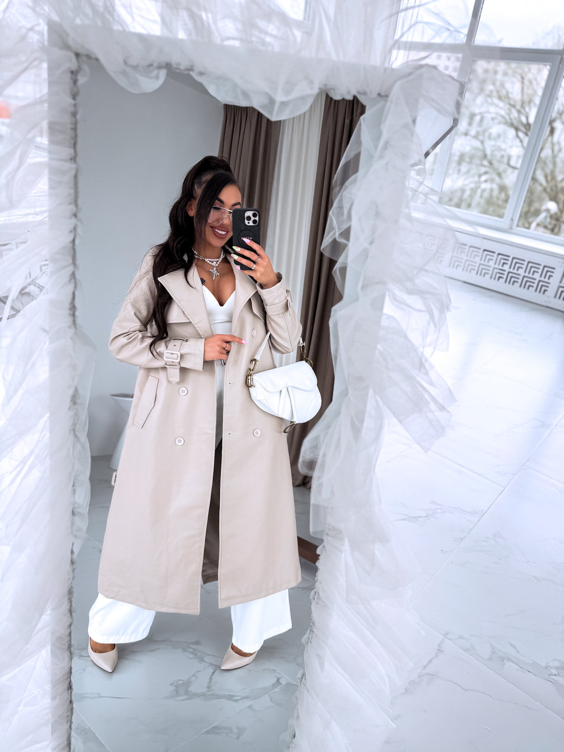 BEIGE, leather imitation trench "POWER" FL08 