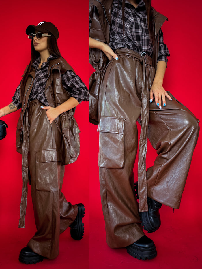 LUX dirbtinės odos kelnės „TREASURE LD3324“ – CHOCO