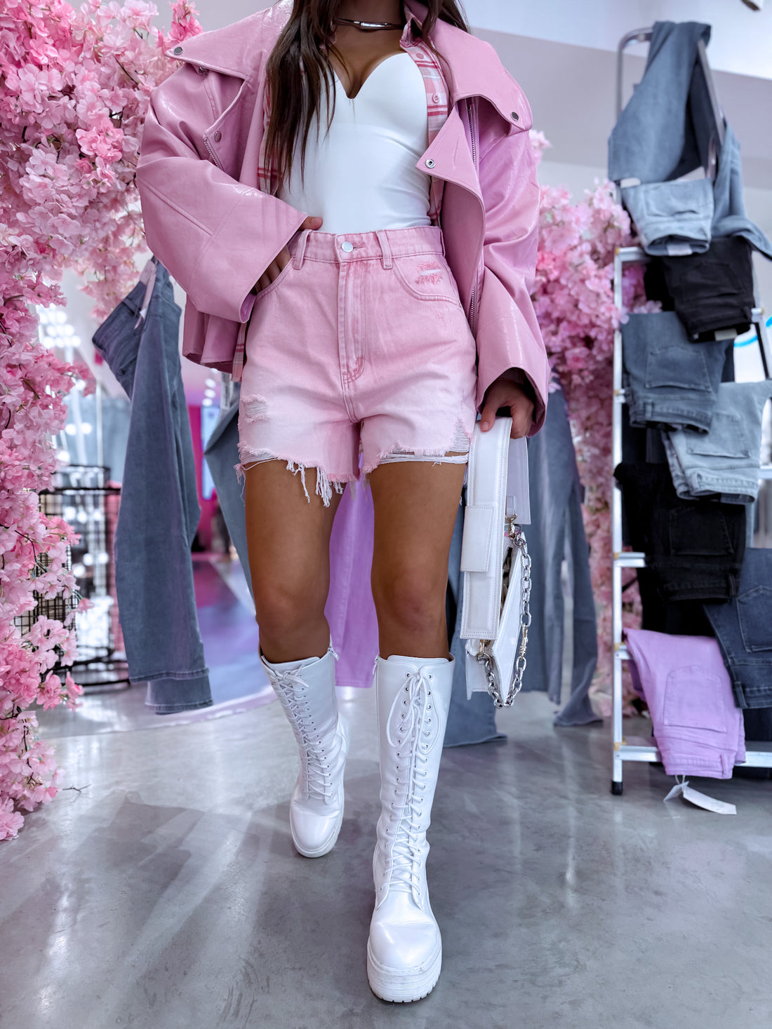 Džinsiniai šortai "PINK LEMONADE" S8071 - ŠVELNI ROŽINĖ