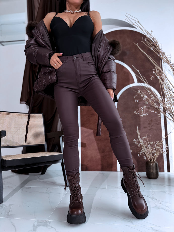 Odos imitacijos kelnės "THE 80'S SKINNY" SHW7309 - CHOCO