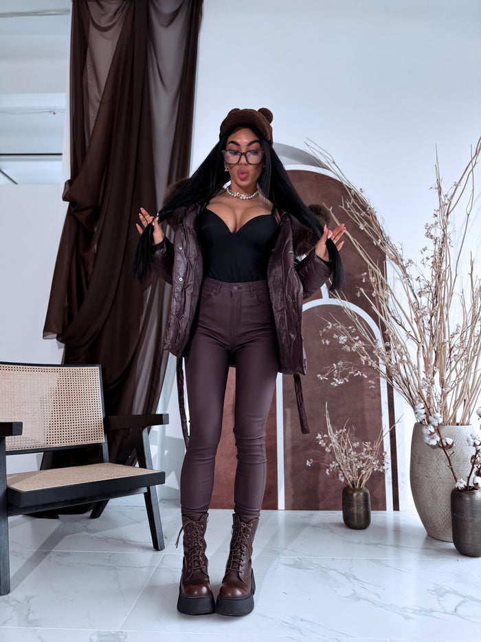 Odos imitacijos kelnės "THE 80'S SKINNY" SHW7309 - CHOCO