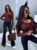 Trukkidega rullkaelusega pluus "GIRLS CLUB W2601" - CHOCO