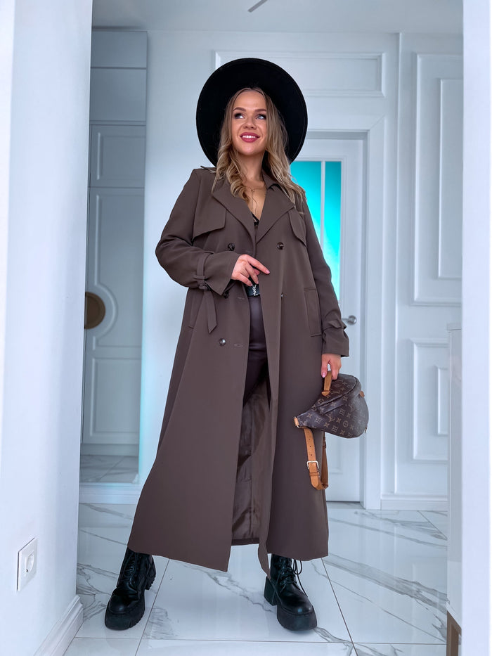 Lightweight autumn trench coat - chocolate brown 