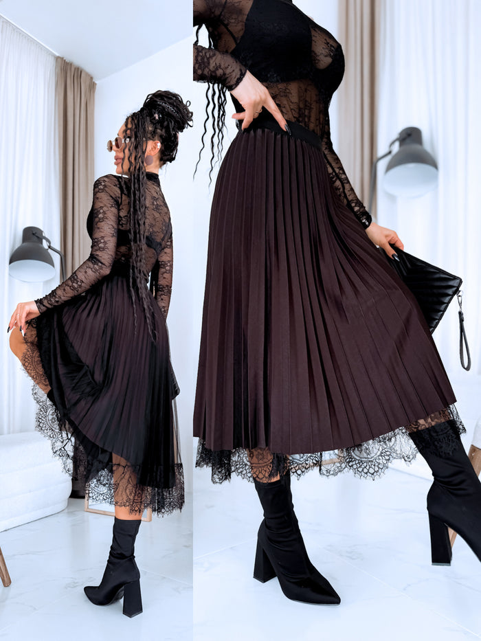 REVERSIBLE, PLEATED skirt with black tulle – CHOCO 