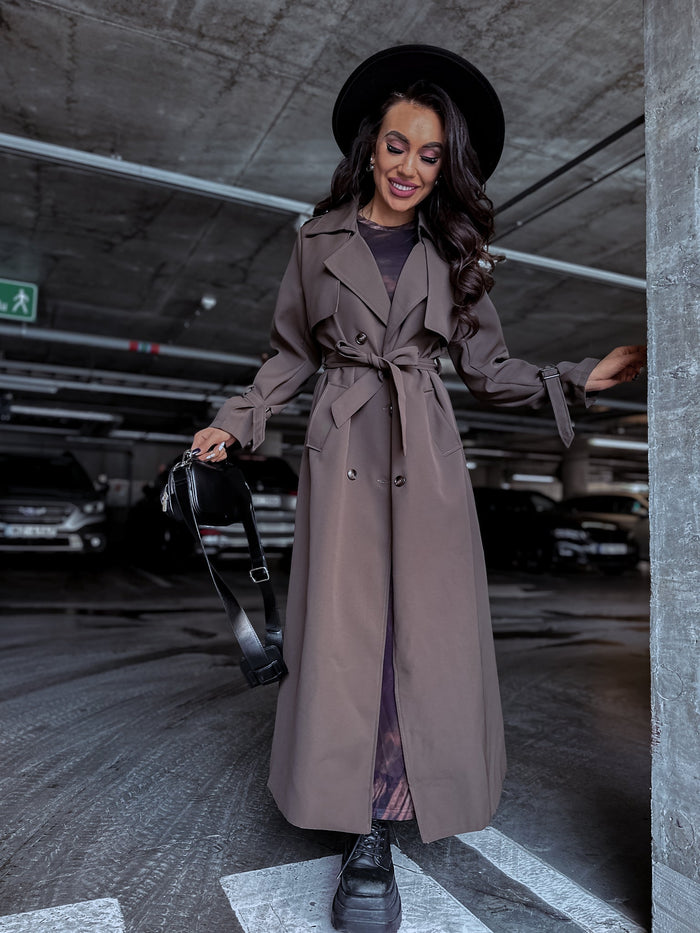 Lightweight autumn trench coat - chocolate brown 