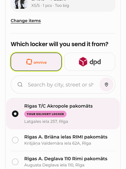 Return: choose a parcel locker