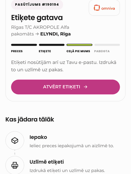 Atgriešana: izdrukā etiķeti