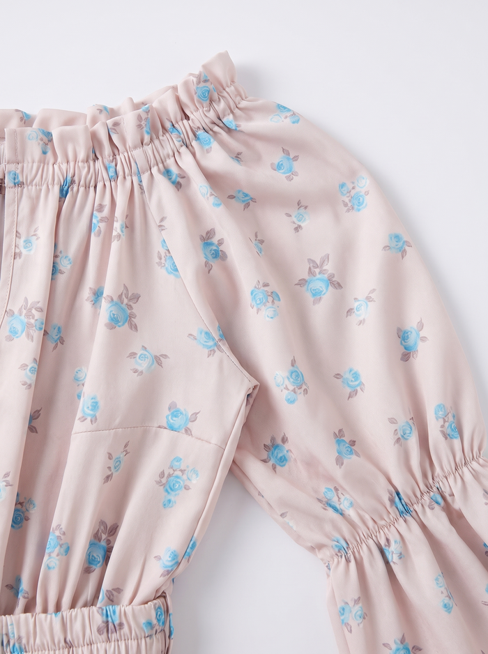 "SPRING BEAUTY" shorts suit + belt - beige with blue