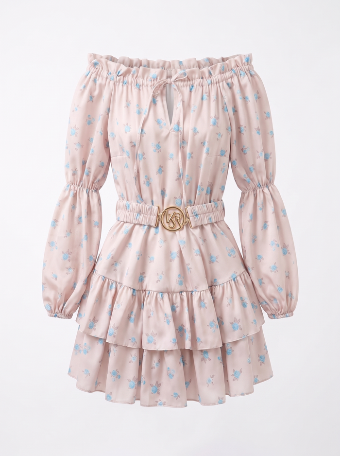 "SPRING BEAUTY" shorts suit + belt - beige with blue