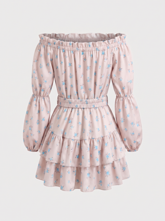 "SPRING BEAUTY" shorts suit + belt - beige with blue