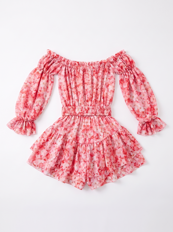 "FASHION CITY" shorts suit + belt - pink floral