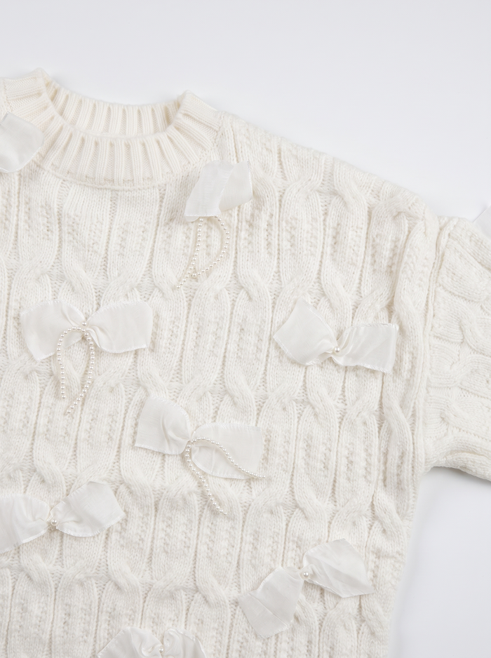 Knitted Sweater "BOW SKETCH 02" - CREAM WHITE