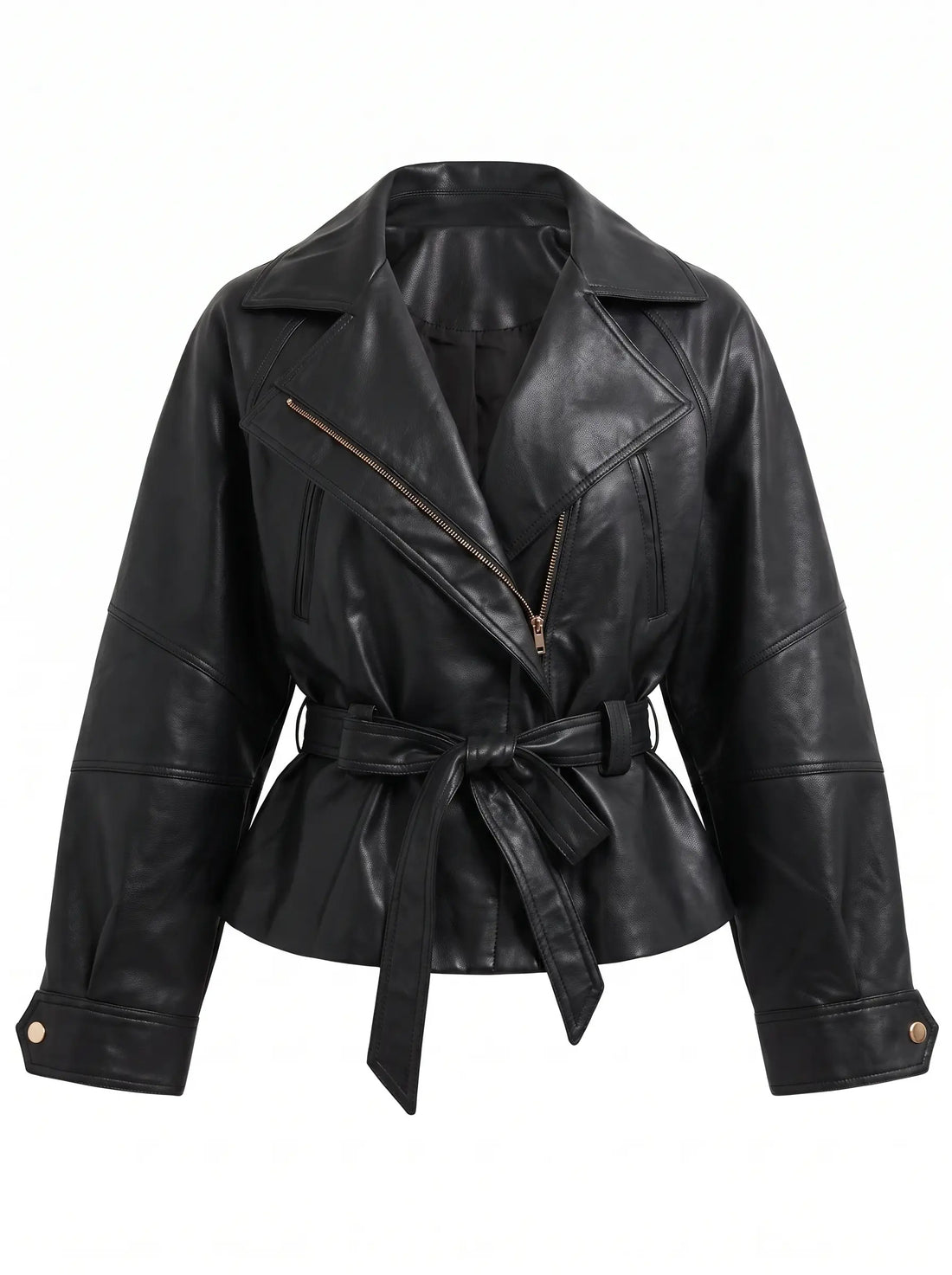 Faux leather jacket "WAIST ACCENT" S-6253 – BLACK