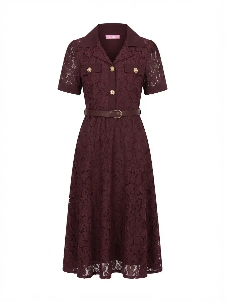 Lace dress "DRAMA SEASON 10329" – BURGUNDY